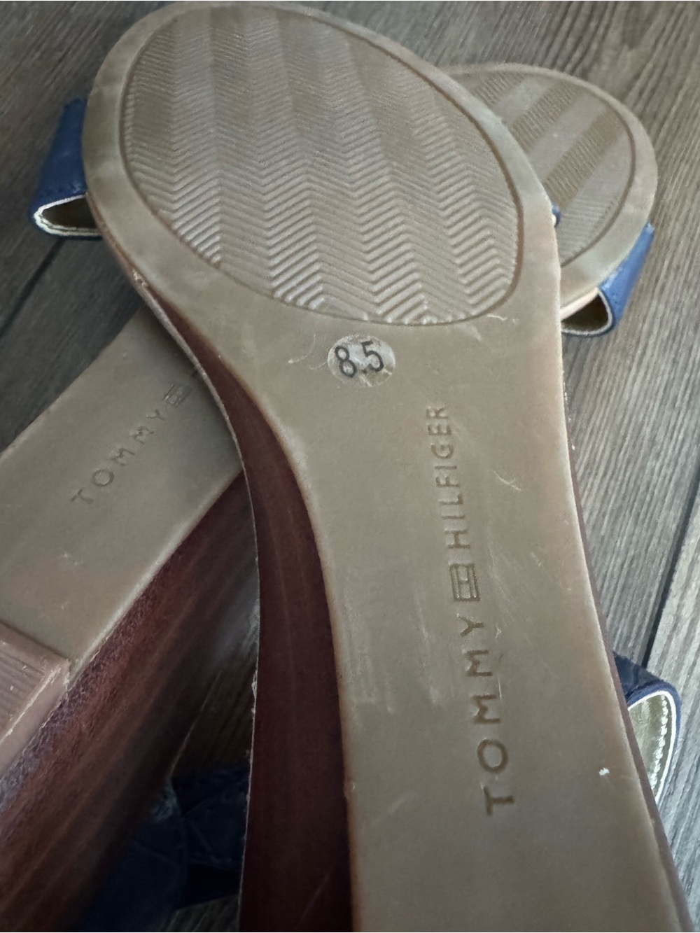 Tommy Hilfiger Navy Croc-Embossed Ankle Strap Sandals - Picture 5 of 5